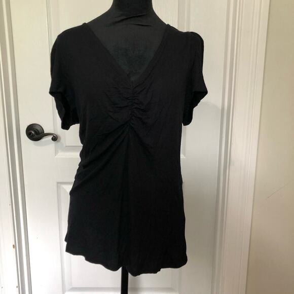 INC International Concepts Women's Ribbed Ruched Top V-Neck Short Sleeve Large - Picture 1 of 9